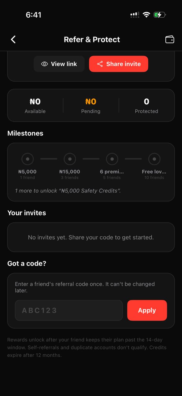 Refer and Protect screen